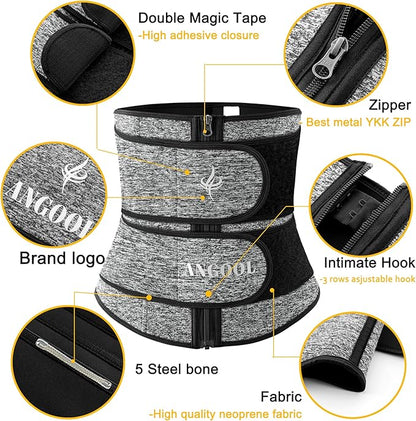ANGOOL Neopren Waist Trainer for Women,Workout Plus Size Trimmer Belt Sauna Sweat Corset Cincher with Zipper