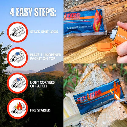 – 25 Pack All-Natural Fire Starters for Campfires, Fire Pits, BBQs & Fireplaces – Long Burning, Weather-Resistant, Non-Toxic + Survival Frog Rechargeable Lighter Kit