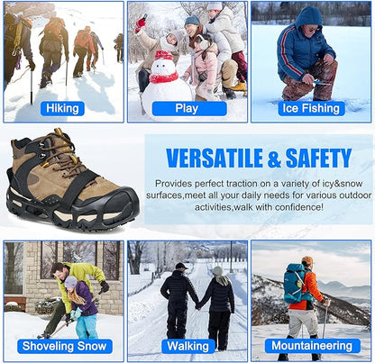 Ice Cleats for Shoes and Boots Men Women Snow Traction Cleats Crampons Anti Slip Shoe Grippers Spikes for Snow Ice Winter Walking Non-Slip 24 Studs Overshoe Slip-on Stretch Footwear