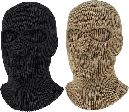 Pukavt 2 Pack 3 Hole Winter Knitted Mask, Full Face Cover Ski Mask Warm Balaclava for Skiing, Motorcycle, Snowboard