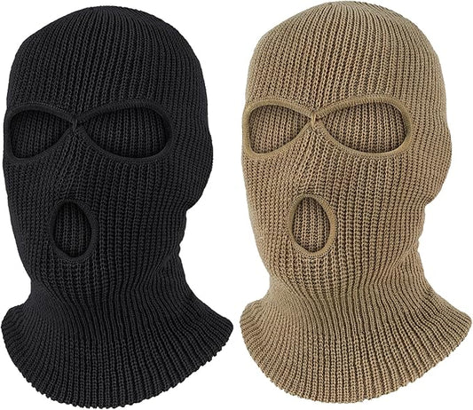 Pukavt 2 Pack 3 Hole Winter Knitted Mask, Full Face Cover Ski Mask Warm Balaclava for Skiing, Motorcycle, Snowboard
