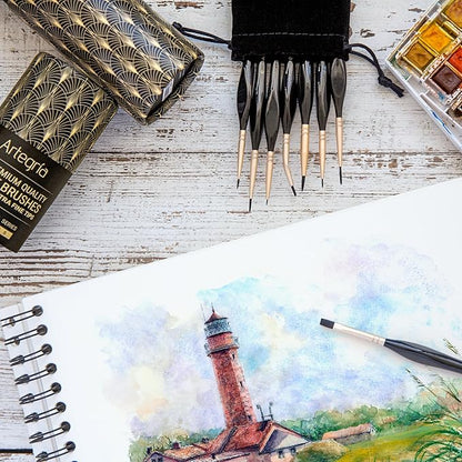 ARTEGRIA Detail Paint Brush Set, 8 Miniature Brushes with Extra Fine Tips and Ergonomic Handles, for Small Scale Models, Figurines, Paint by Numbers for Adults