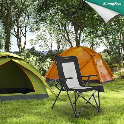 SUNNYFEEL Ergonomic High Back Camp Chair - 500lbs Heavy Duty Folding Chair, UV-Resistant Portable Camp Chair with Hard Armrests, Cup Holder＆ Bag for Outdoor, Basebal, Travel, Sports, Hiking, Fishing