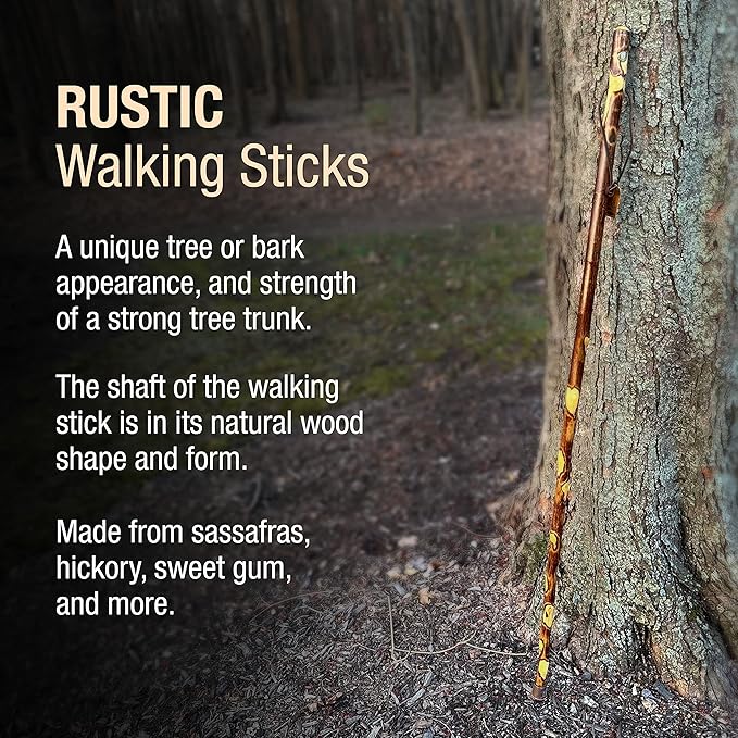 Brazos Rustic Wood Walking Stick, Hawthorn, Traditional Style Handle, for Men & Women, Made in The USA