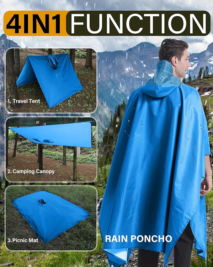 iCreek Hooded Rain Poncho with Pocket Waterproof Lightweight Unisex Raincoat Jacket for Hiking, Camping, Outdoor