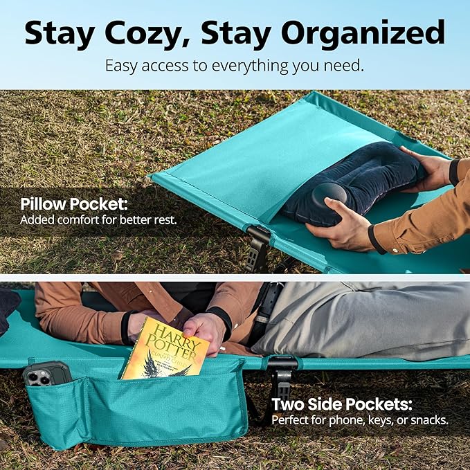 Ultralight Camping Cot for Adults, Portable Folding Camping Bed, Supports 350 lbs - Lightweight for Travel, Camping, Hiking, Backpacking, Mountaineering (Blue)