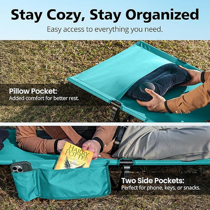 Ultralight Camping Cot for Adults, Portable Folding Camping Bed, Supports 350 lbs - Lightweight for Travel, Camping, Hiking, Backpacking, Mountaineering (Blue)