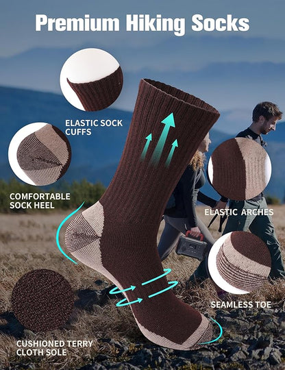 Wool Hiking Socks for Men - Women Lightweight Crew Merino Wool Socks with Cushion for Camping Hunting Work,4 pack