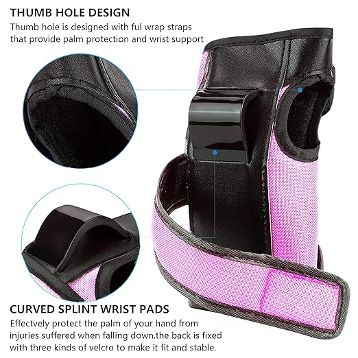 Adult/Child Knee Pads Elbow Pads Wrist Guards 3 in 1 Protective Gear Set for Skateboarding Inline Roller Biking Roller Skating Cycling Outdoor Sports Pink M