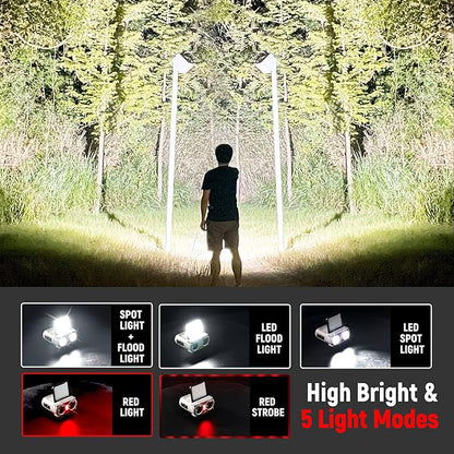 LED Hard Hat Light, 800Lumens Rechargeable Dimmable Clip on Cap Lights, 180°Adjustable Hands Free Hat Flashlight Headlamp Waterproof for Running, Camping, Hunting, Cycling (Olive Green)