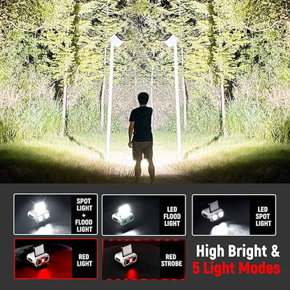 LED Hard Hat Light, 800Lumens Rechargeable Dimmable Clip on Cap Lights, 180°Adjustable Hands Free Hat Flashlight Headlamp Waterproof for Running, Camping, Hunting, Cycling, Emergency