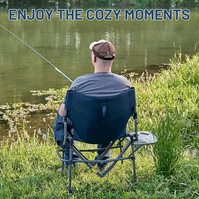 TIMBER RIDGE Aluminum Camping Directors Chair with Side Table Pocket, Portable Folding Heavy Duty Lawn Chair for Fishing Trip Picnic Concert Outdoor 400lbs, Navy 2 Pack