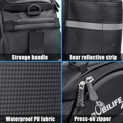 Bike Trunk Rear Rack Bag - Waterproof Bicycle Travel Expedition Rack Cargo Helmet Carrier Bag with Bottle Holder for Bicycle, E-Bike