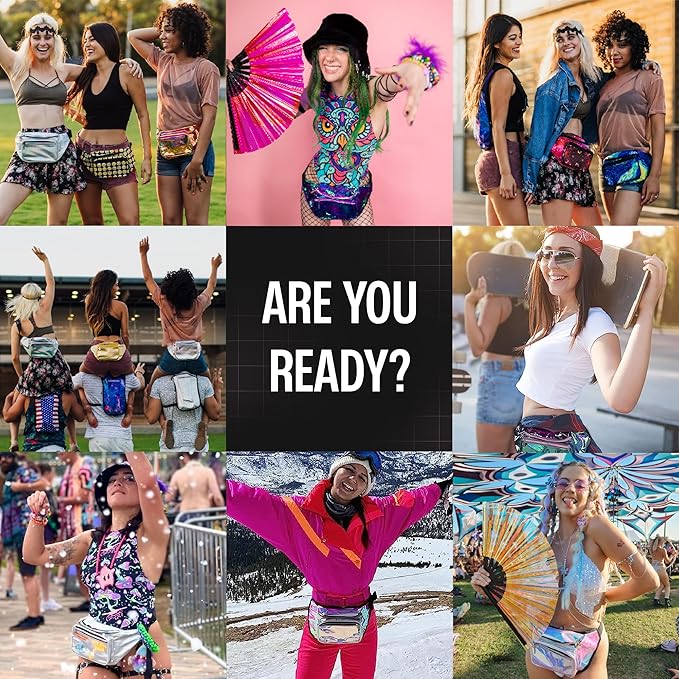 Holographic Clear Fanny Pack Belt Bag | Waterproof fanny pack for Women - Crossbody Bum Waist For Halloween costumes, Hiking, Running, Travel and Stadium Approved (Pink)