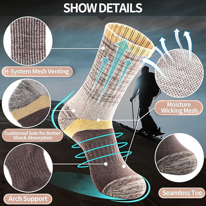 Anlisim Merino Wool Hiking Socks for Women Thermal Winter Warm Boot Work Cushion Socks 5 Pairs
