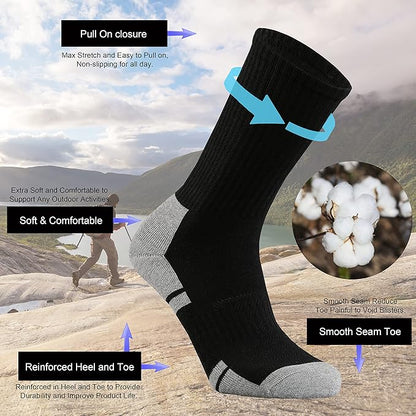 Ortis Men's Cotton Cushion Crew Socks Moisture Wicking Breathable Thick Warm Thermal for Athletic Heavy Duty Work Boot