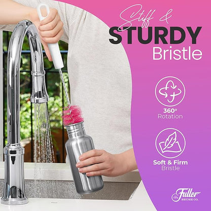 Fuller Brush Bottle Brush – Cleans Narrow Mouth Water Bottles, Travel Mugs, Sports Tumblers, Hydration Flasks, Gym Jugs - Pink