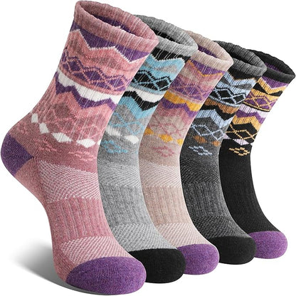 EBMORE Womens Merino Wool Hiking Socks Thermal Warm Winter Crew Cushion Work Boot Outdoor Socks 5 Pairs