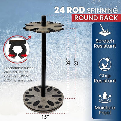 Rush Creek Creations Fishing Rod Holder - 360 Spinning Rack for Garage Organization and Storage, Pole Holder for Reels, Gear, Accessories, Tackle Box