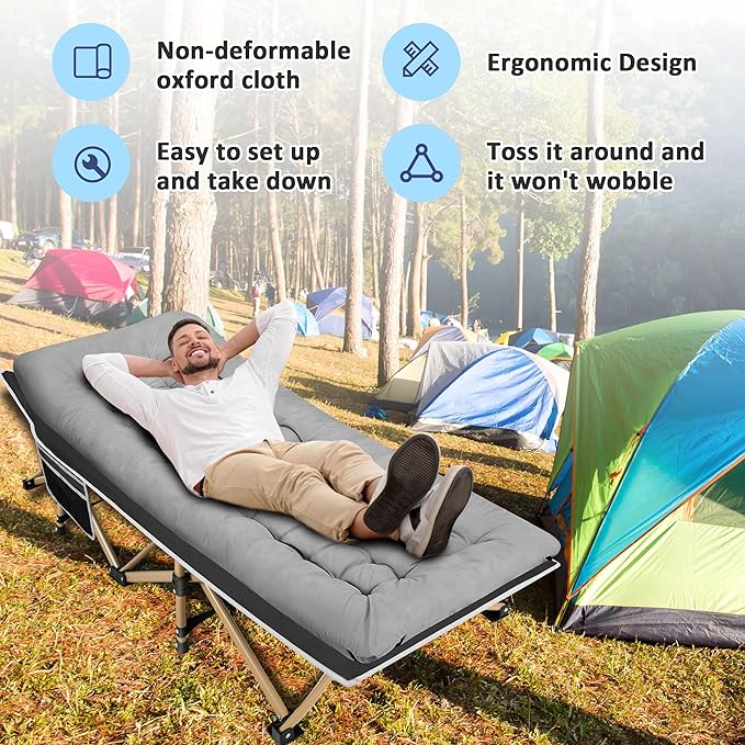 HABUTWAY Camping Cot, Portable Camping Cot for Adult, 28" Wide Sleeping Cot Max Load 600LBS with Thick Mattress and Carry Bag, Portable Camping Bed for Outdoor Camping/Office, Home Nap