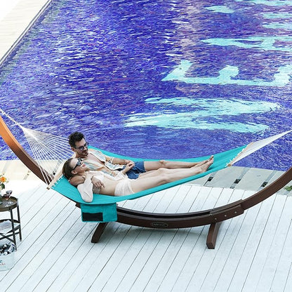 Lazy Daze Hammocks 11 FT Double Outside Hammock Quick Dry Olefin Fabric Hammock with Spreader Bar & Side Pocket for Outdoor Poolside Backyard 450 lbs Capacity, Turquoise