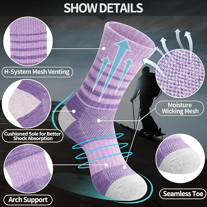 Anlisim Merino Wool Hiking Socks for Women Thermal Winter Warm Boot Work Cushion Socks 5 Pairs