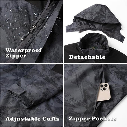 GIISAM Rain Jacket for Men, Mens Waterproof Raincoat Lightweight Rain Jackets Outdoor Rain Coat Windbreaker with Hood
