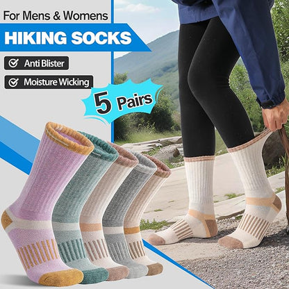 5 Pairs Merino Wool Hiking Socks Warm Thermal Winter Cozy Cushioned Moisture Wicking Socks for Women & Men
