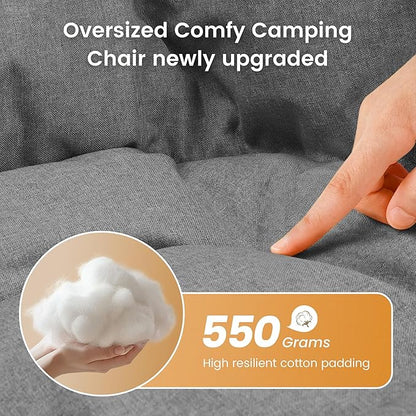 OUTDOOR LIVING SUNTIME Oversized Padded Comfy Camping Chair with Removable Footrest， Weight Capacity 400 LBS, Heavy Duty Moon Round Leisure Folding Chair for Camping, Hiking, Carry Bag, Orange