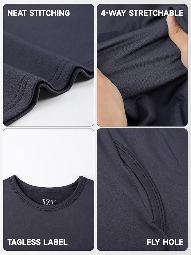 VZV Thermal Underwear for Men Fleece Lined Long Johns for Mens Thermals Top and Bottom Set Soft Base Layer for Winter