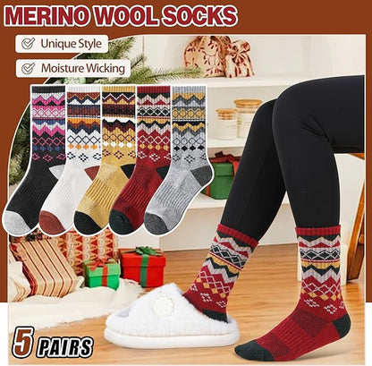 EBMORE Womens Merino Wool Hiking Socks Thermal Warm Winter Crew Cushion Work Boot Outdoor Socks 5 Pairs