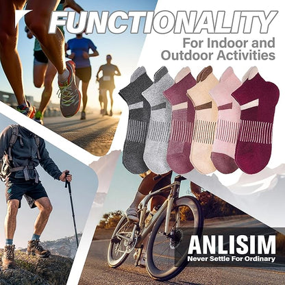 6 Pairs Merino Wool Ankle Running Hiking Socks Compression Support Breathable Thick Cushion No Show Socks for Women Men