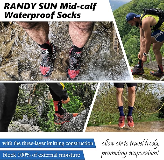 RANDY SUN Waterproof Breathable Socks, [SGS Certified] Unisex Novelty Skiing Trekking Hiking Wading Trail Socks