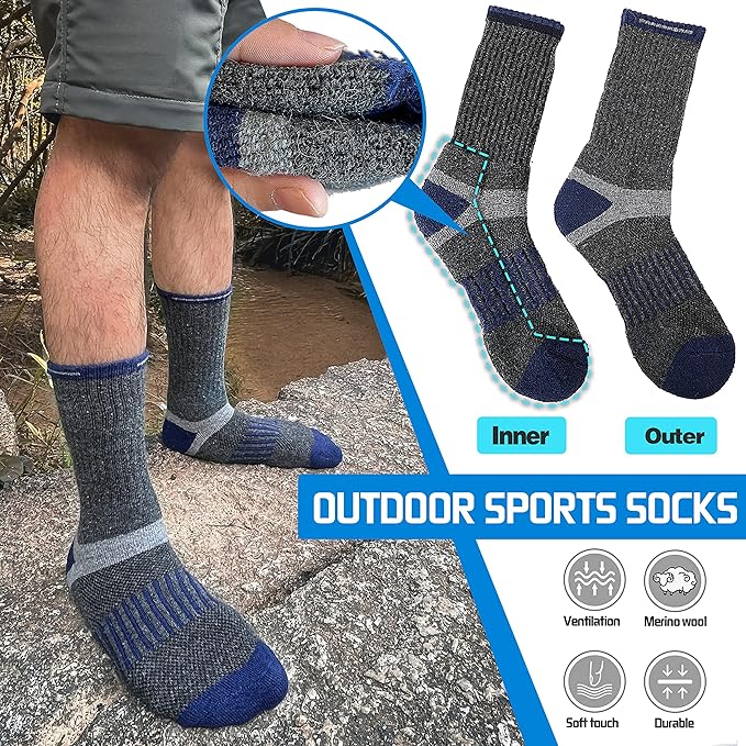 5 Pairs Merino Wool Hiking Socks Warm Thermal Winter Cozy Cushioned Moisture Wicking Socks for Women & Men