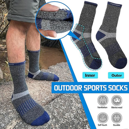 5 Pairs Merino Wool Hiking Socks Warm Thermal Winter Cozy Cushioned Moisture Wicking Socks for Women & Men