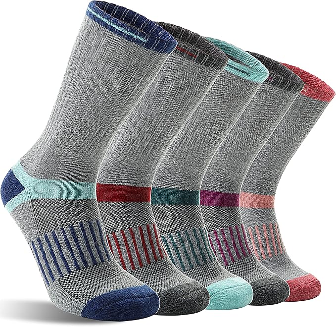 5 Pairs Merino Wool Hiking Socks Warm Thermal Winter Cozy Cushioned Moisture Wicking Socks for Women & Men