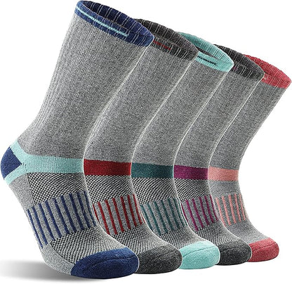 5 Pairs Merino Wool Hiking Socks Warm Thermal Winter Cozy Cushioned Moisture Wicking Socks for Women & Men