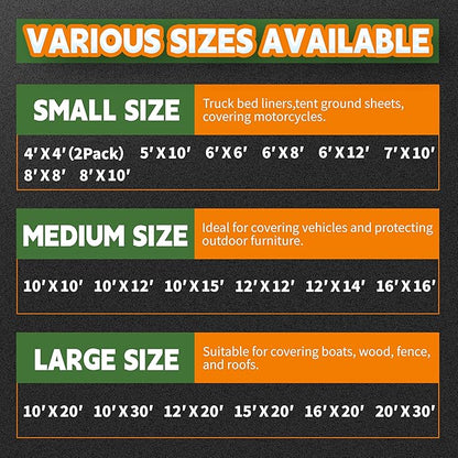 RAINDEWAY Tarps Heavy Duty Waterproof 6x12 Feet,10.5 Mil Waterproof Tarps for Outdoors,Multipurpose Poly Tarp Cover with Metal Grommets and Reinforced Edges,Green/Blue