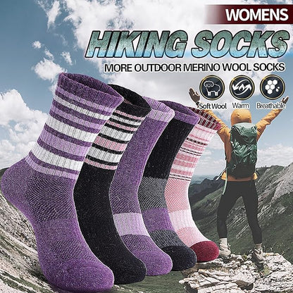 Anlisim Merino Wool Hiking Socks for Women Thermal Winter Warm Boot Work Cushion Socks 5 Pairs