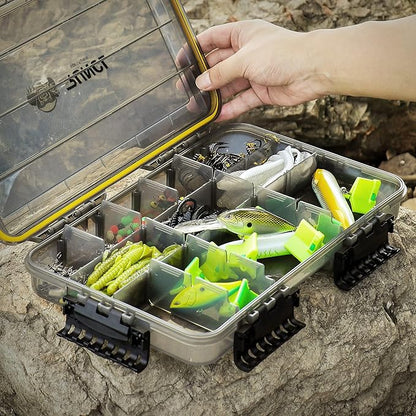 RUNCL Fishing Tackle Box, Unique Sun Protection Waterproof 3600 3700 Tray, Thicker Floating Airtight Stowaway with Adjustable Dividers for Freshwater Saltwater, Plastic Storage Box 1/2Pack