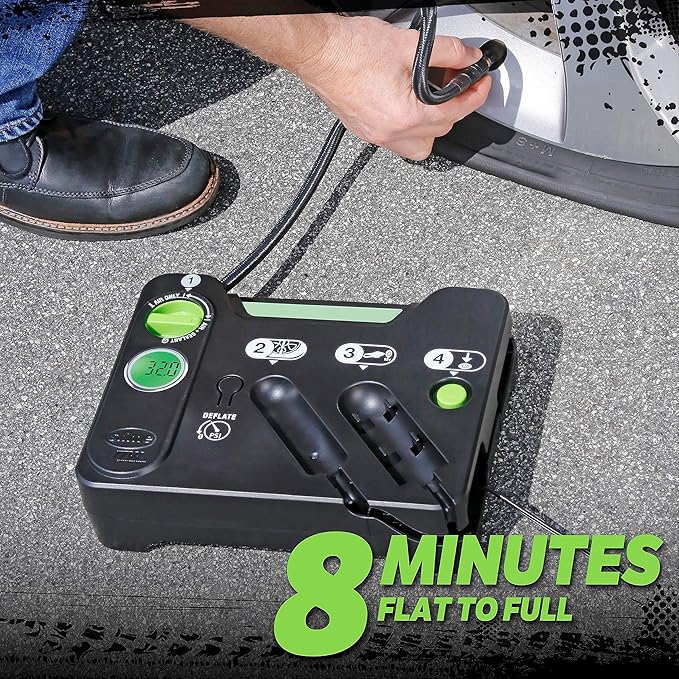 Slime 50123 Flat Tire Puncture Emergency Kit, Includes Sealant and Tire Inflator Pump, Digital, Suitable for Cars and Other Highway Vehicles, 8 Min Fix