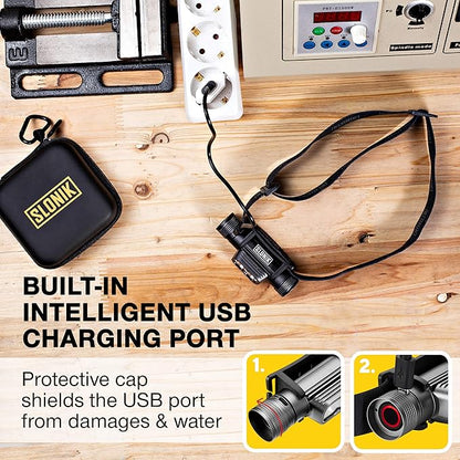 SLONIK Rechargeable Headlamp for Adults - 1000 Lumens Bright 60 ft Beam LED Flashlight - Lightweight, Heavy-Duty, IPX4, Waterproof Hard Hat Light - Camping Gear- Head Lights for Forehead, Camo