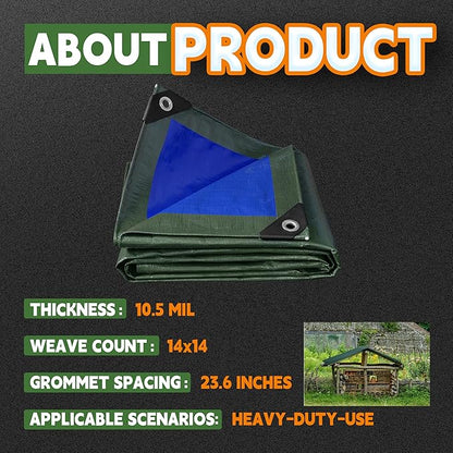 RAINDEWAY Small Waterproof Tarp 4x4 Feet (2 Pack),10.5 Mil Tarps Heavy Duty Waterproof with Metal Grommets and Reinforced Edges,UV Resistant,Durable,Green/Blue Tarp