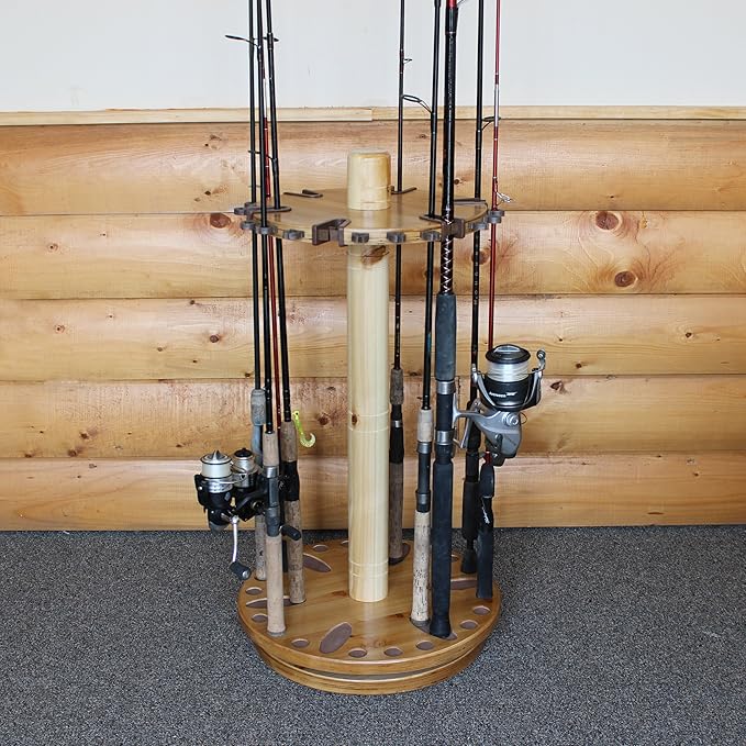 Rush Creek Creations Fishing Rod Holder - 360 Spinning Rack for Garage Organization and Storage, Pole Holder for Reels, Gear, Accessories, Tackle Box