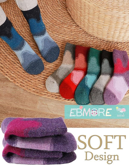 EBMORE Kids Merino Wool Hiking Socks Thermal Winter Warm Thick Boys Toddlers Girls Cushion Crew Socks 6 Pairs